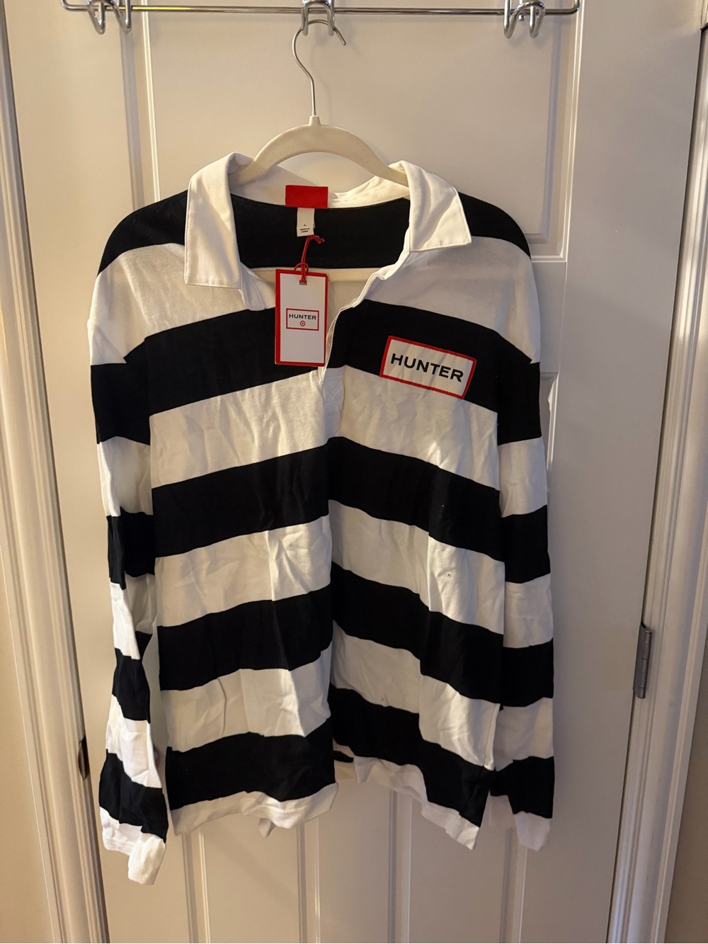 Hunter x Target Black & White Striped Rugby Shirt Large